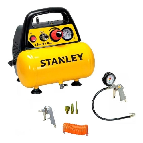 COMPRESOR STANLEY 6 LTS 1.5HP 8 BAR CON KIT 6 PIEZAS S/A