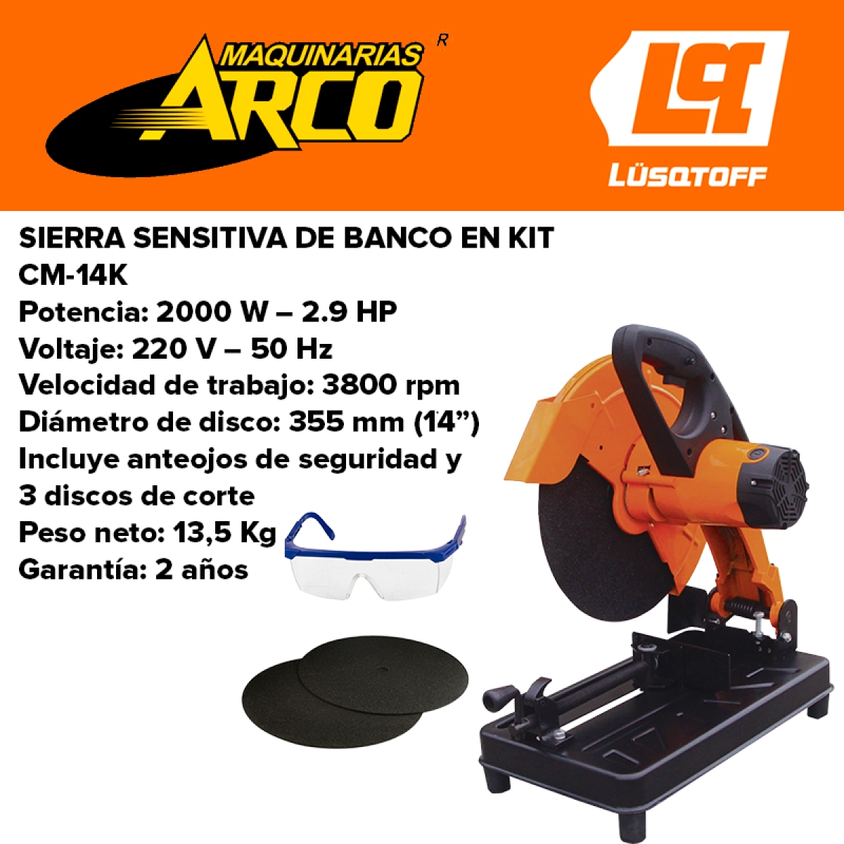 CORTADORA SENSITIVA LUSQTOFF 355MM 2000W CM-14